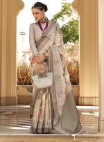 Silk Cream Traditional Wear Printed Saree